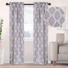 Venetian Damask Jacquard Grommet Traditional Curtain Panel Set - Semi Sheer Curtains by Superior