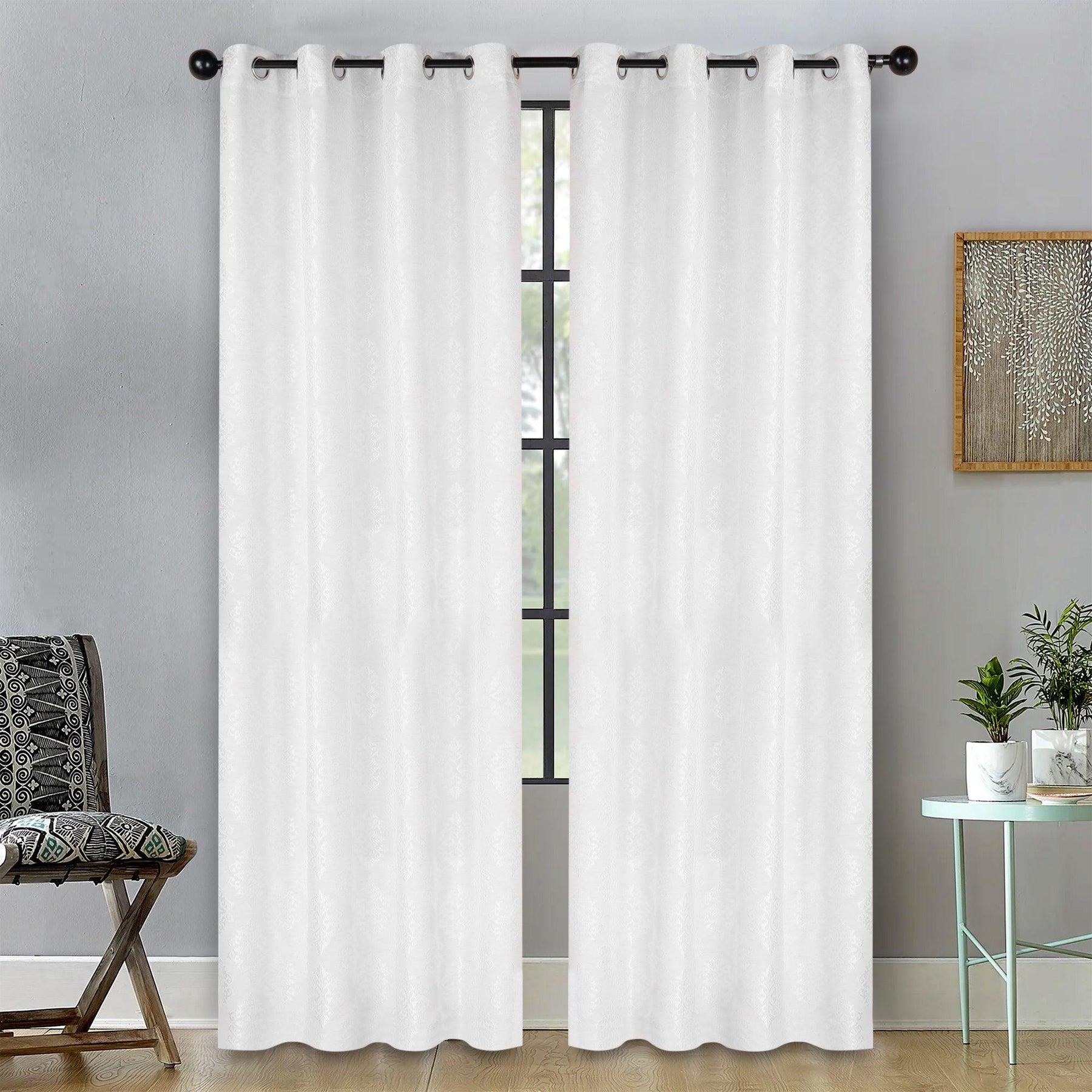 Venetian Damask Jacquard Grommet Traditional Curtain Panel Set - Semi Sheer Curtains by Superior