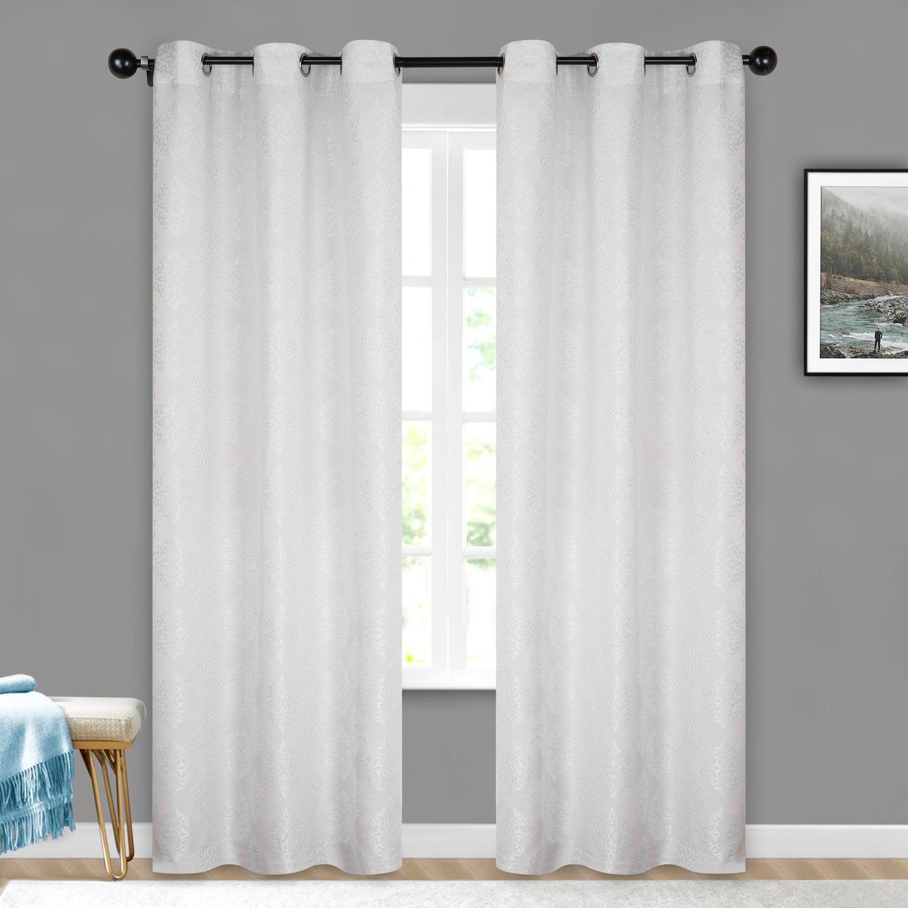 Venetian Damask Jacquard Grommet Traditional Curtain Panel Set - Semi Sheer Curtains by Superior