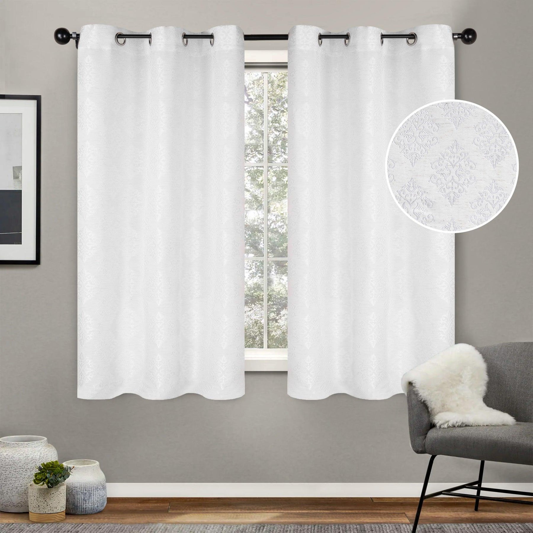 Venetian Damask Jacquard Grommet Traditional Curtain Panel Set - Semi Sheer Curtains by Superior