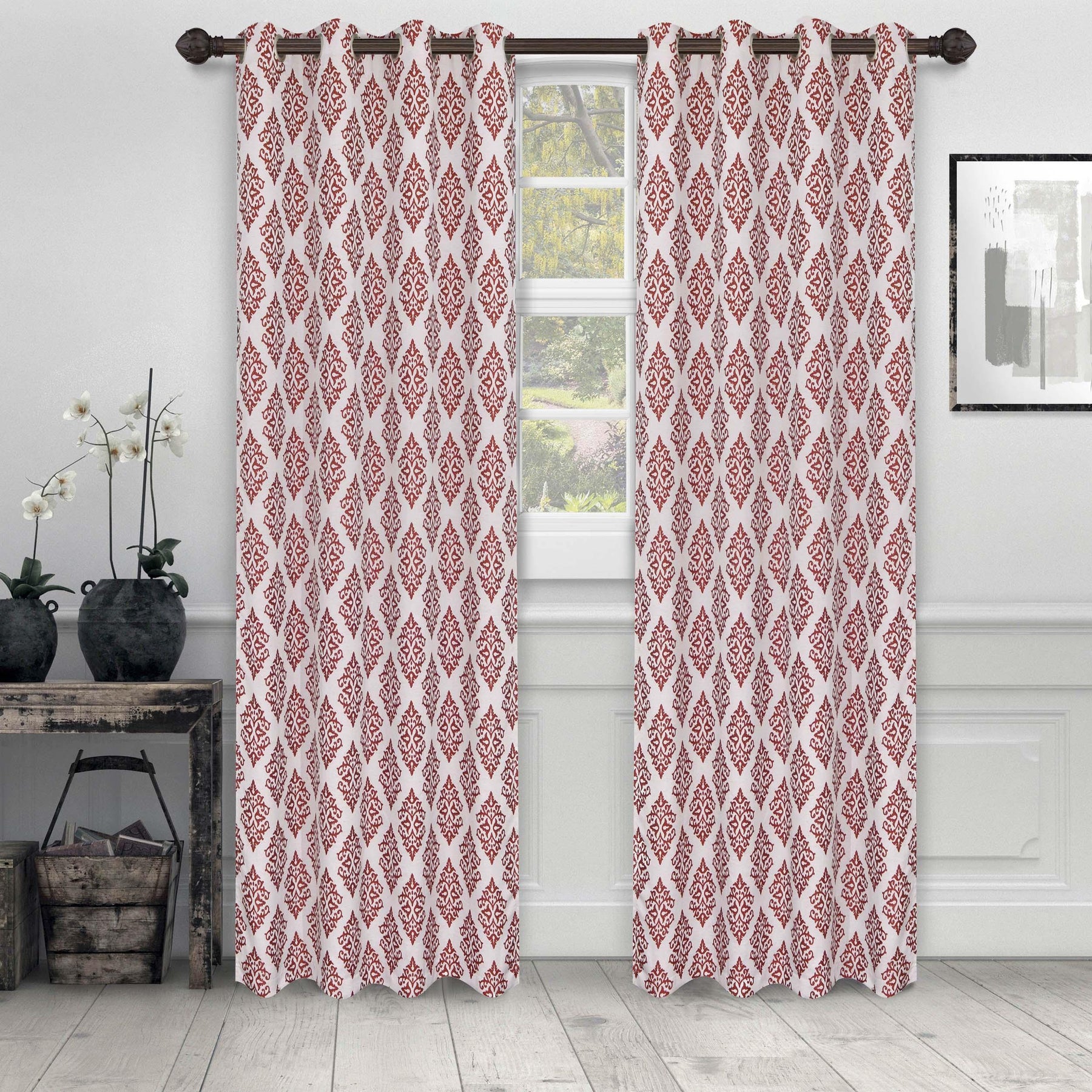 Venetian Damask Jacquard Grommet Traditional Curtain Panel Set - Semi Sheer Curtains by Superior