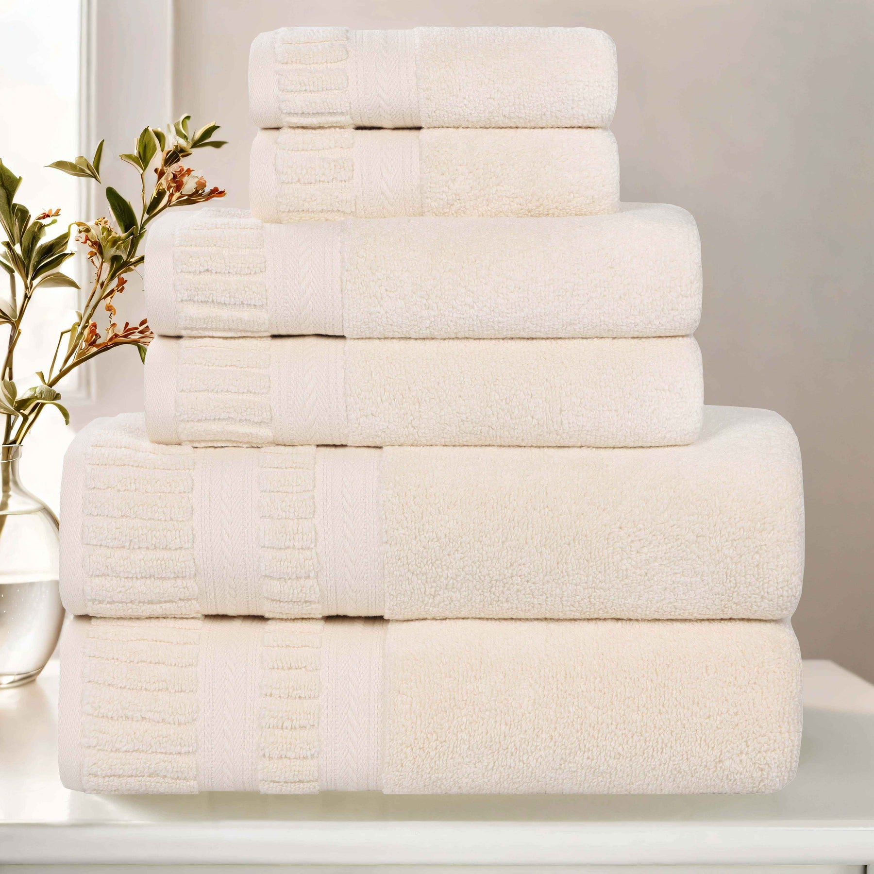 Venice Zero Twist Cotton Medium Weight Absorbent 6 Piece Towel Set - Towel Set by Superior