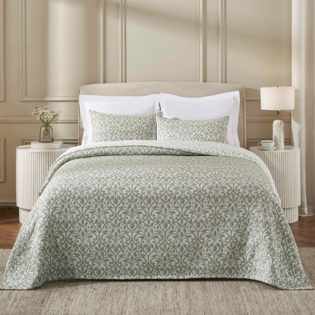 Vineyard Cotton Blend Medium Weight Matelasse Floral Scroll Coverlet - Coverlet by Superior