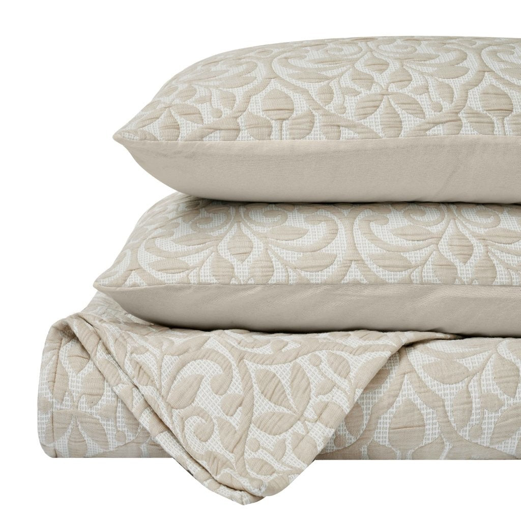 Vineyard Cotton Blend Medium Weight Matelasse Floral Scroll Coverlet - Coverlet by Superior