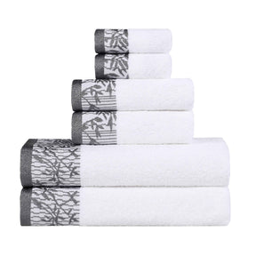 Wisteria Cotton Medium Weight Floral Jacquard Border 6 Piece Towel Set - Towel Set by Superior