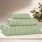 Zuma Zero Twist Cotton Medium Weight Waffle Stripes 3 Piece Towel Set - Towel Set by Superior