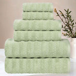 Zuma Zero Twist Cotton Medium Weight Waffle Stripes 6 Piece Towel Set - Towel Set by Superior