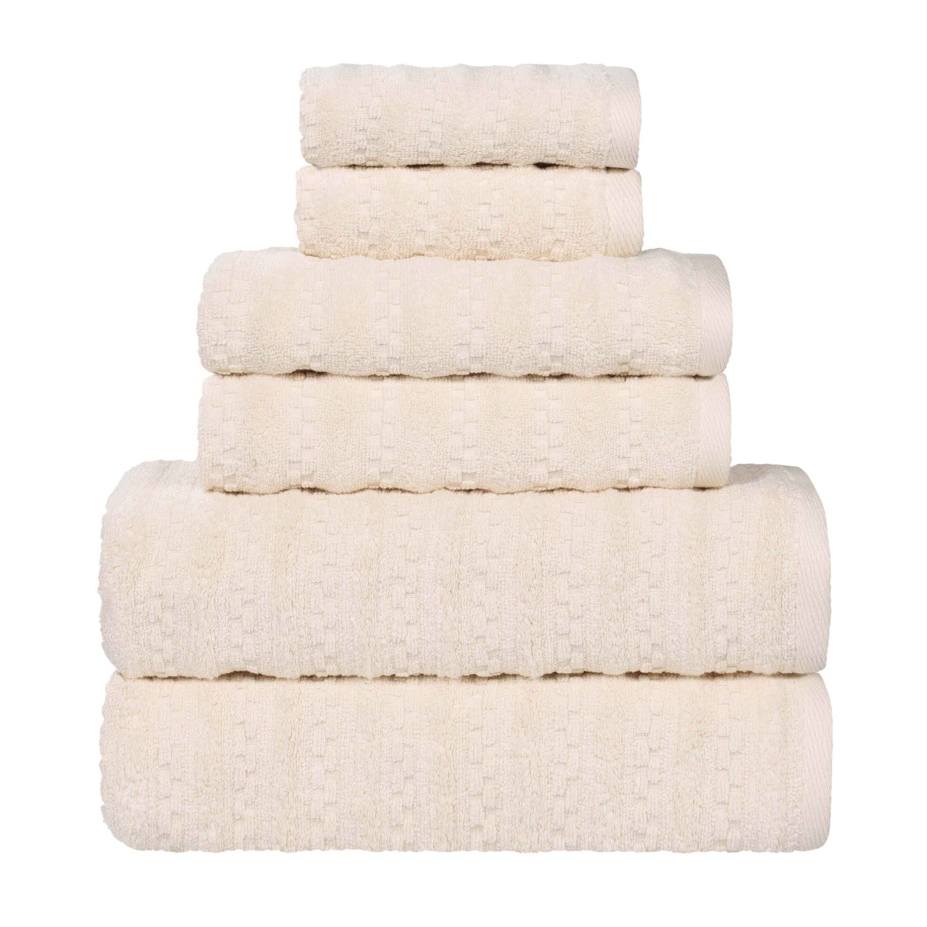 Zuma Zero Twist Cotton Medium Weight Waffle Stripes 6 Piece Towel Set - Towel Set by Superior