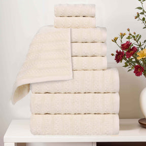 Zuma Zero Twist Cotton Medium Weight Waffle Stripes 9 Piece Towel Set - Towel Set by Superior