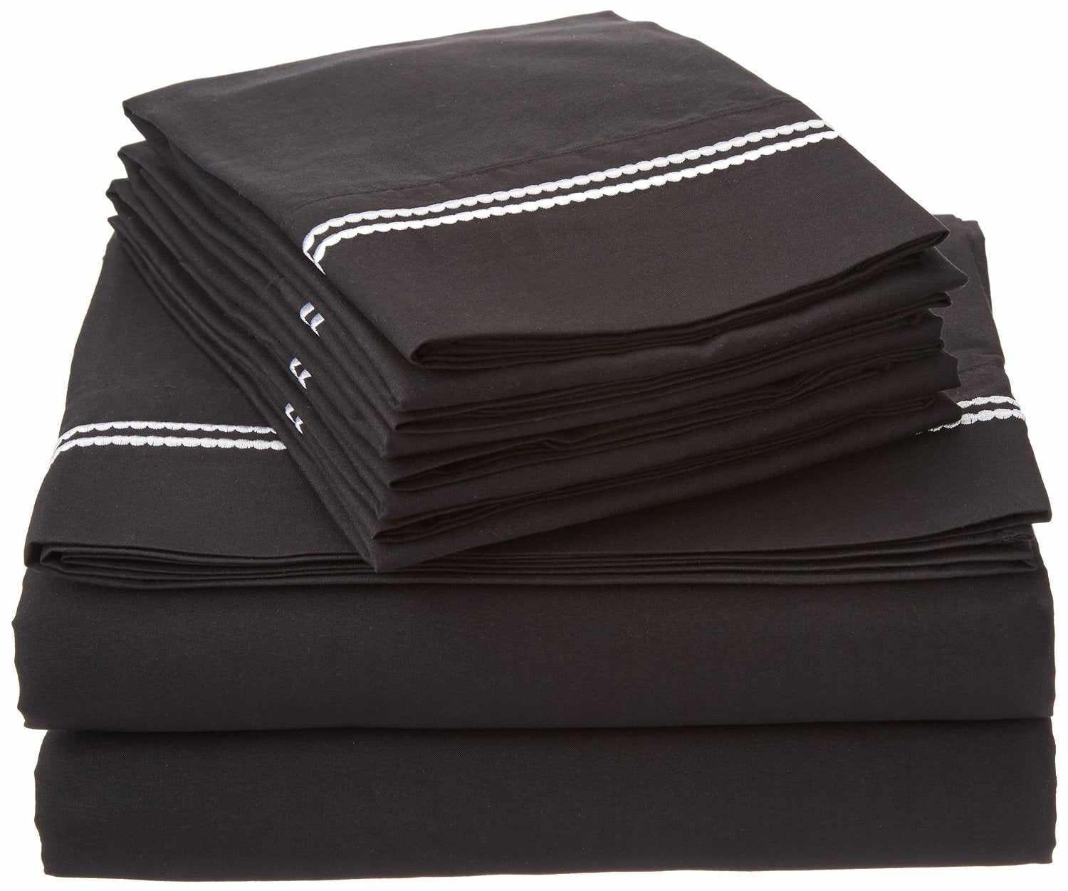 2-Line Embroidered Trim Microfiber 6 Piece Solid Sheet Set - by Superior