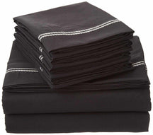 2-Line Embroidered Trim Microfiber 6 Piece Solid Sheet Set - by Superior