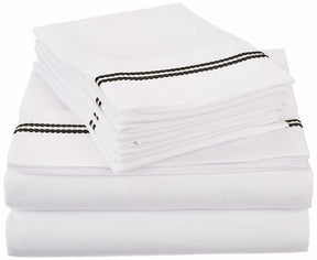 2-Line Embroidered Trim Microfiber 6 Piece Solid Sheet Set - by Superior