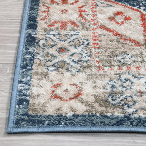 Rustic Distressed Geometric Design Indoor Home Area Rug Collection - Blue