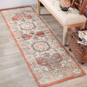 Rustic Distressed Geometric Design Indoor Home Area Rug Collection - Rust