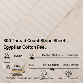 300 Thread Count Egyptian Cotton Striped Deep Pocket Sheet Set - Ivory