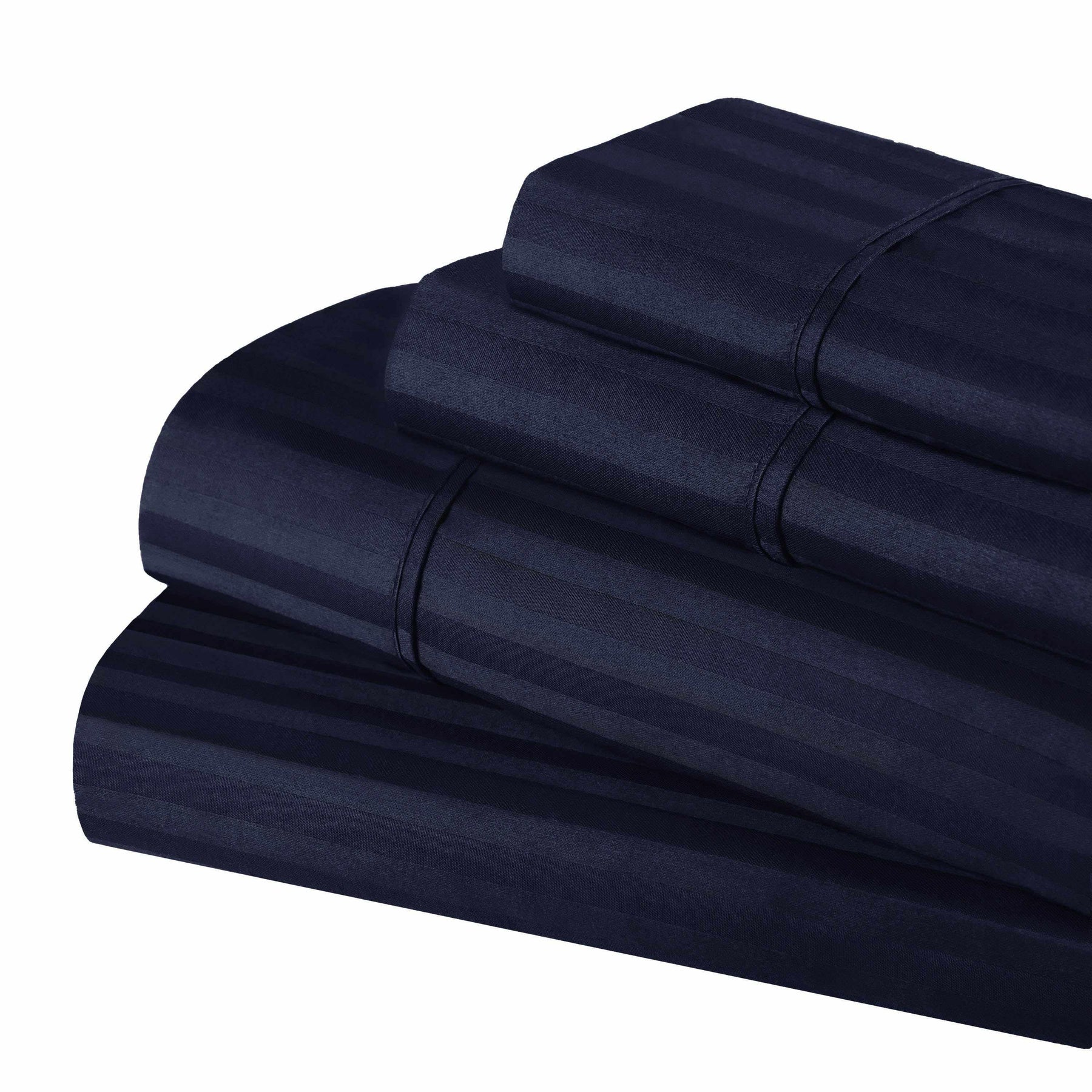 300 Thread Count Egyptian Cotton Striped Deep Pocket Sheet Set - NavyBlue