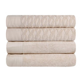 Turkish Cotton Jacquard Herringbone and Solid 4 Piece Bath Towel Set - Bath Towel by Superior - Superior 