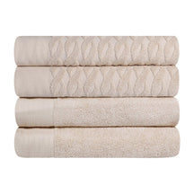 Turkish Cotton Jacquard Herringbone and Solid 4 Piece Bath Towel Set - Bath Towel by Superior - Superior 