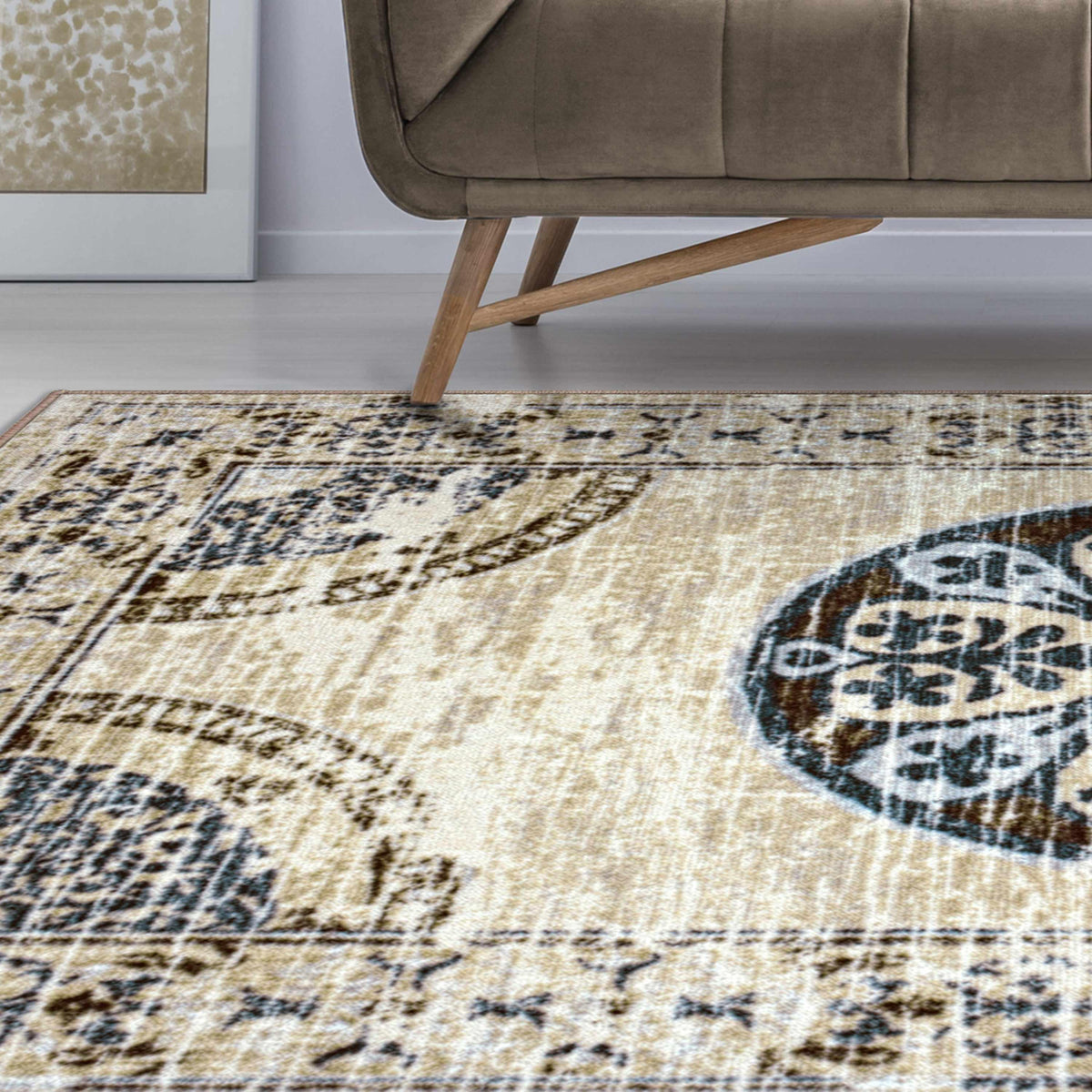 Shiloh Non-Slip Distressed Medallion Indoor Washable Area Rug - Rugs by Superior - Superior 