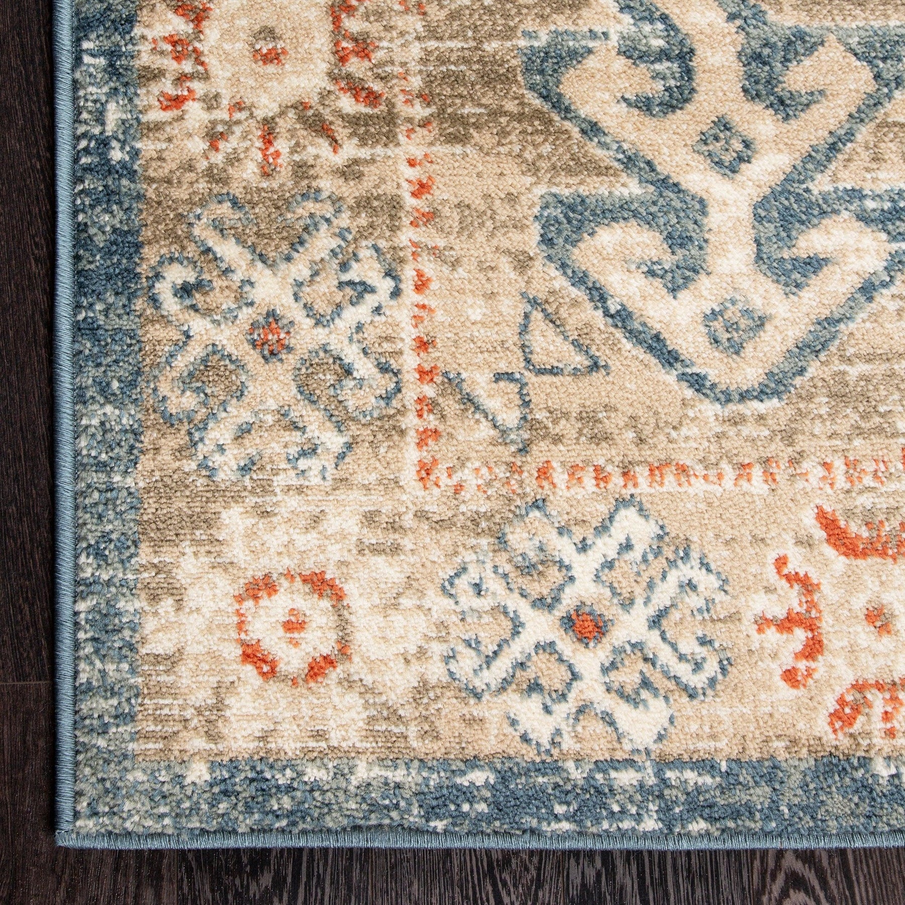 Rustic Distressed Geometric Design Indoor Home Area Rug Collection - Blue