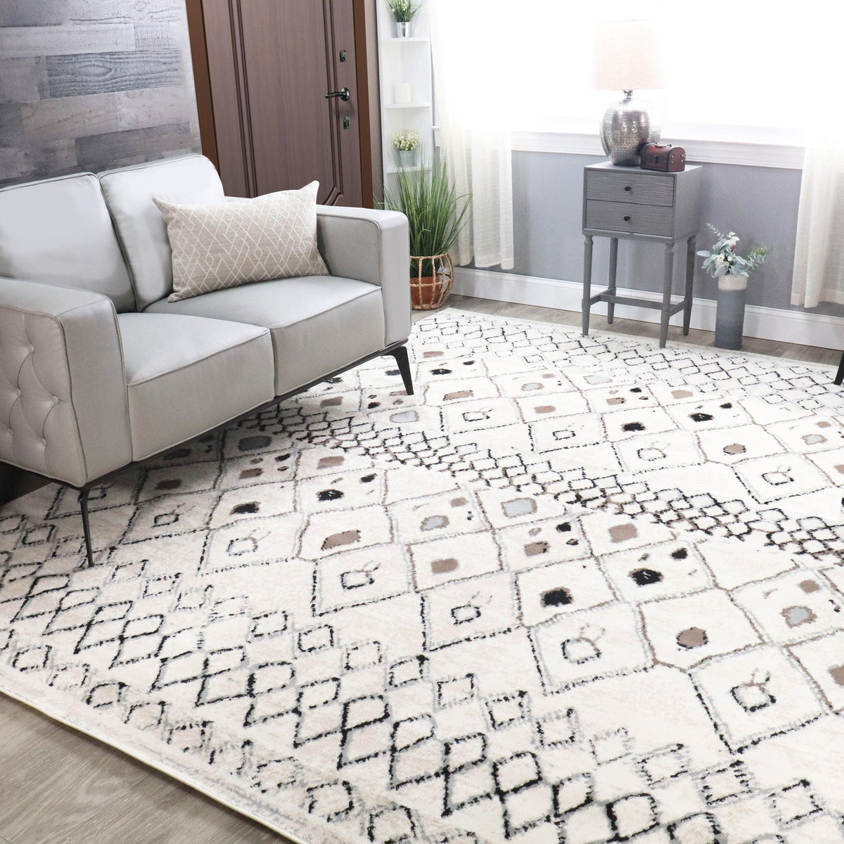 Flintstone Diamond Trellis Bohemian Indoor Area Rugs Or Runner Rug - Slate