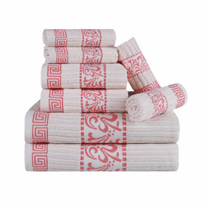 Athens Cotton 8 Piece Towel Set with Greek Scroll and Floral Pattern - Towel Set by Superior - Superior 