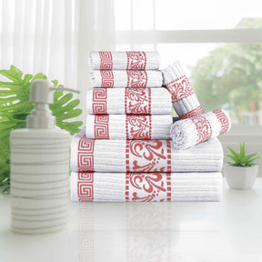 Athens Cotton 8 Piece Towel Set with Greek Scroll and Floral Pattern - Towel Set by Superior - Superior 