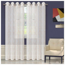 Imperial Trellis Embroidered Sheer Grommet Curtain Panel Set - Champagne