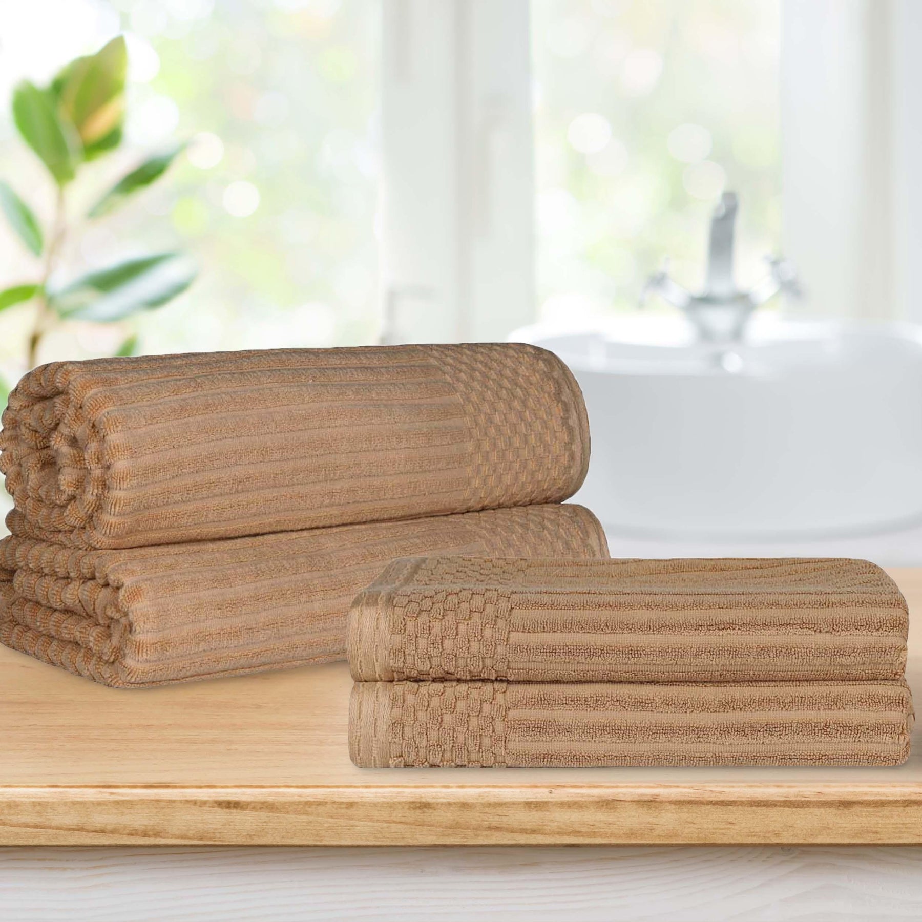 Soho Ribbed Textured Cotton Absorbent Bath Sheet & Bath Towel Set - Towel Set by Superior - Superior 