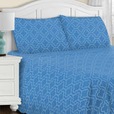 Flannel Cotton Trellis Geometric Deep Pocket Bed Sheet Set - LightBlue