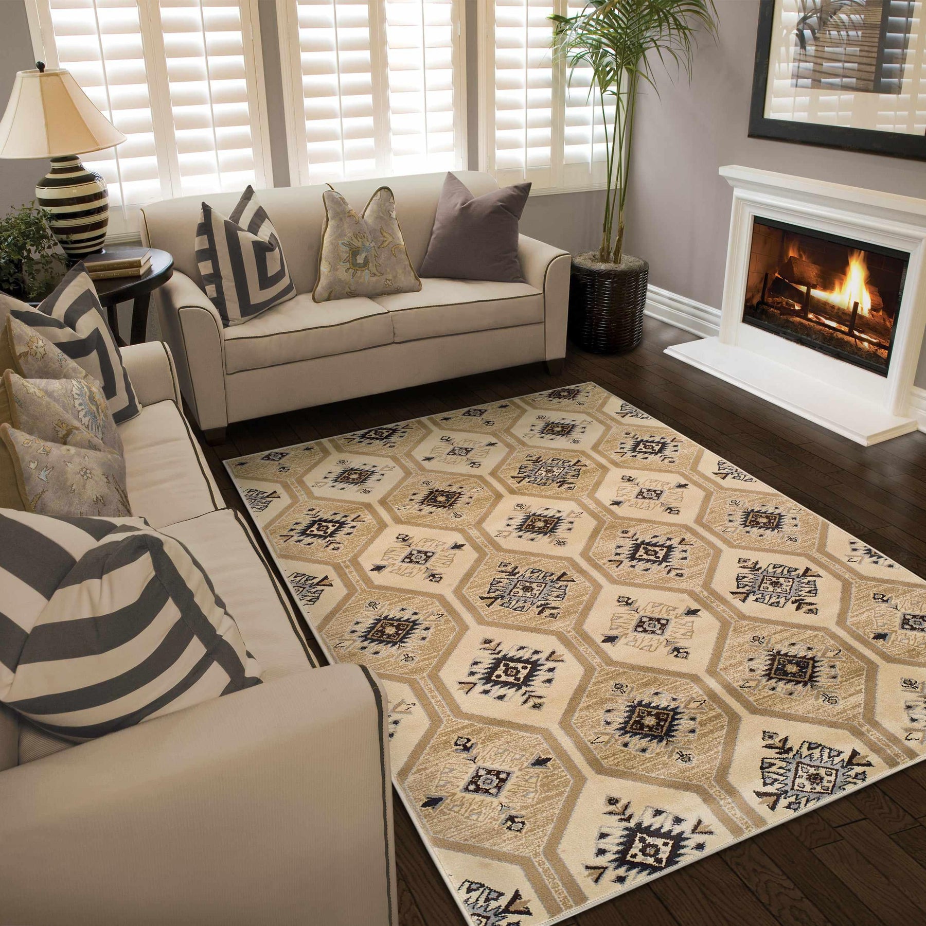 Aurora Hexagon Medallion Geometric Area Rug or Runner - Rugs by Superior