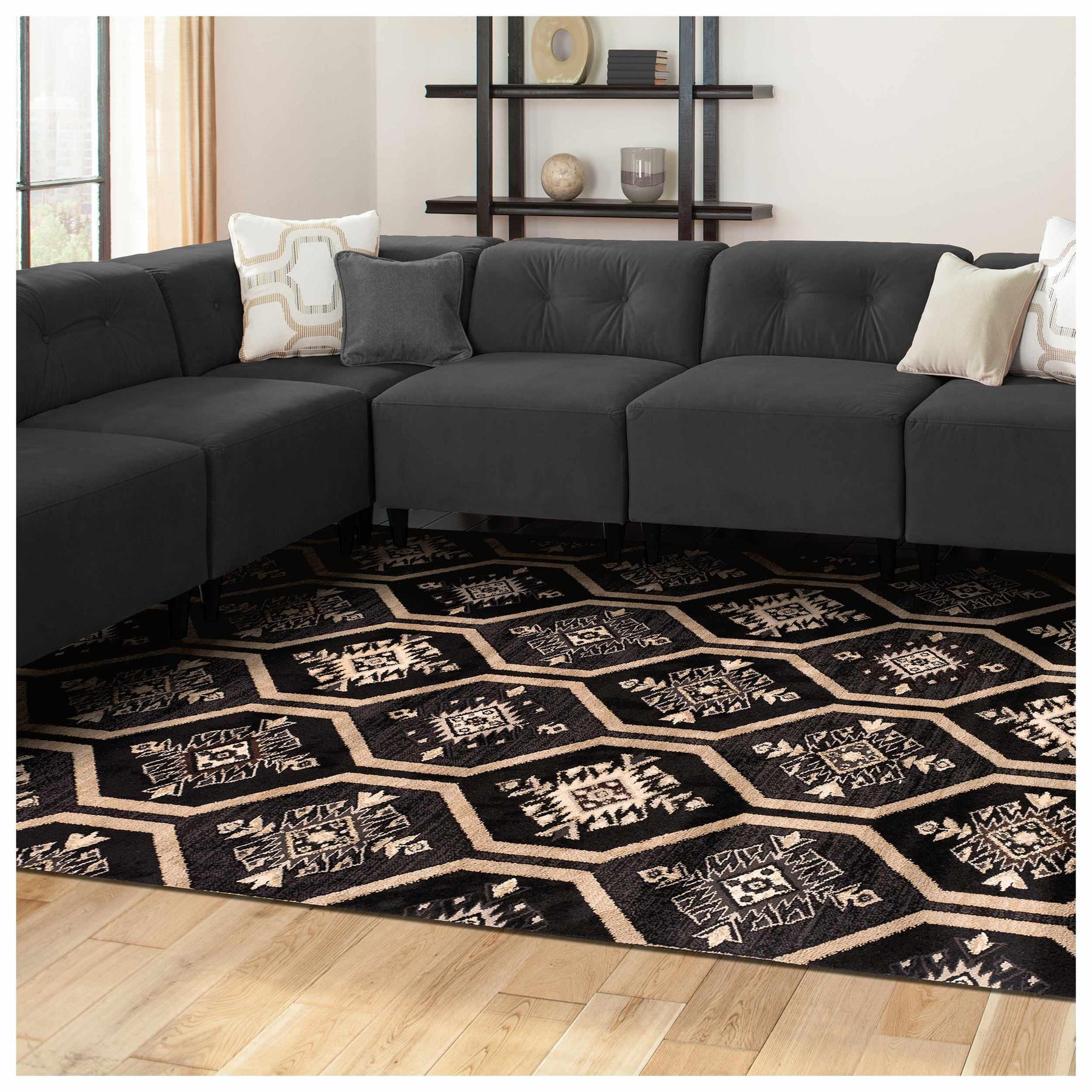 Aurora Hexagon Medallion Geometric Area Rug or Runner - Rugs by Superior