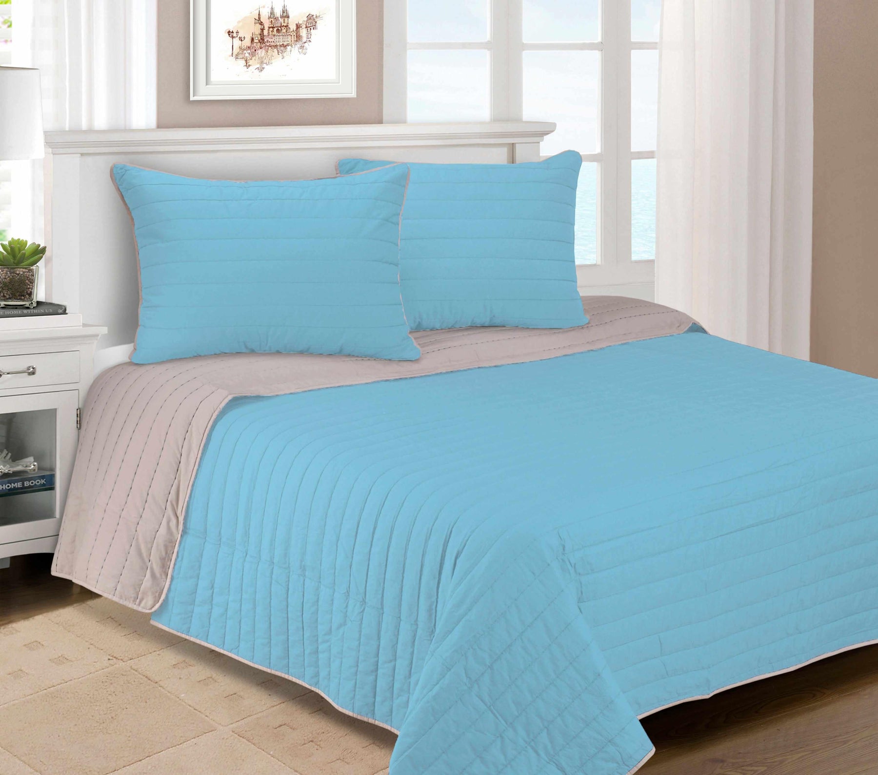 Brandon Cotton Embroidered Solid Reversible Breathable Quilt Set - by Superior