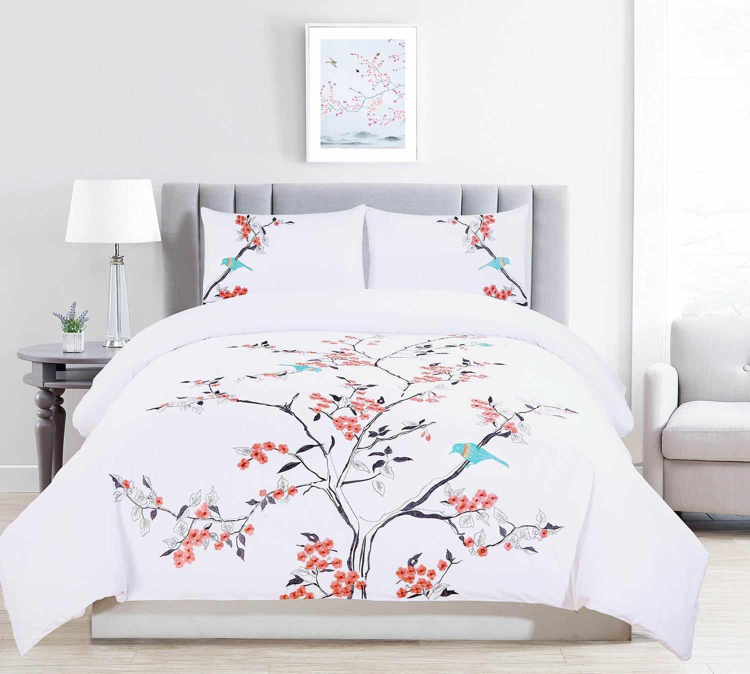 Cherry Garden Embroidered Cotton Duvet Cover Set - Duvet Cover Set by Superior