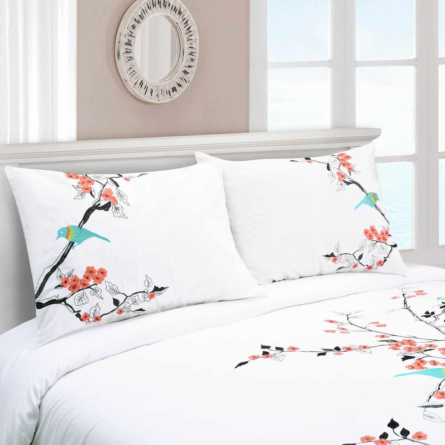 Cherry Garden Embroidered Cotton Duvet Cover Set - Duvet Cover Set by Superior