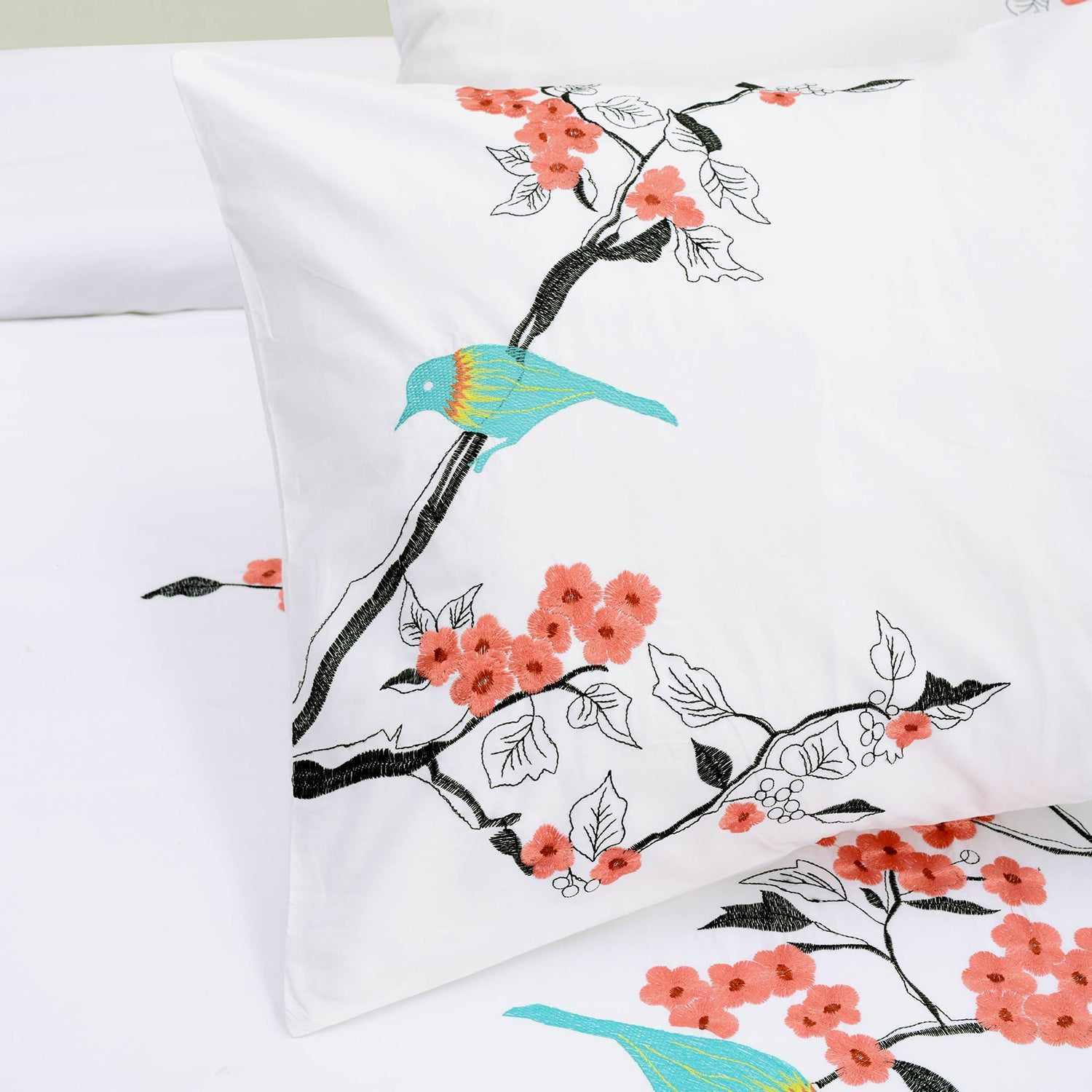 Cherry Garden Embroidered Cotton Duvet Cover Set - Duvet Cover Set by Superior