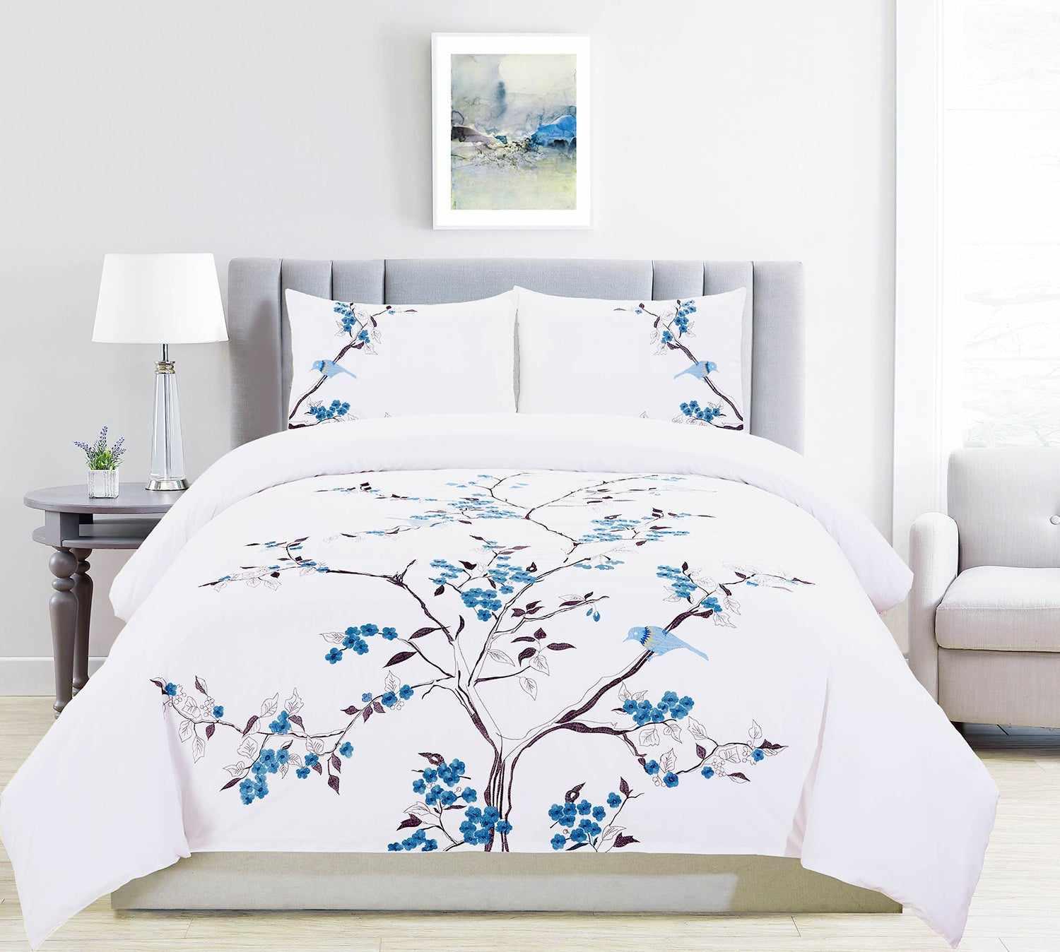 Cherry Garden Embroidered Cotton Duvet Cover Set - Duvet Cover Set by Superior