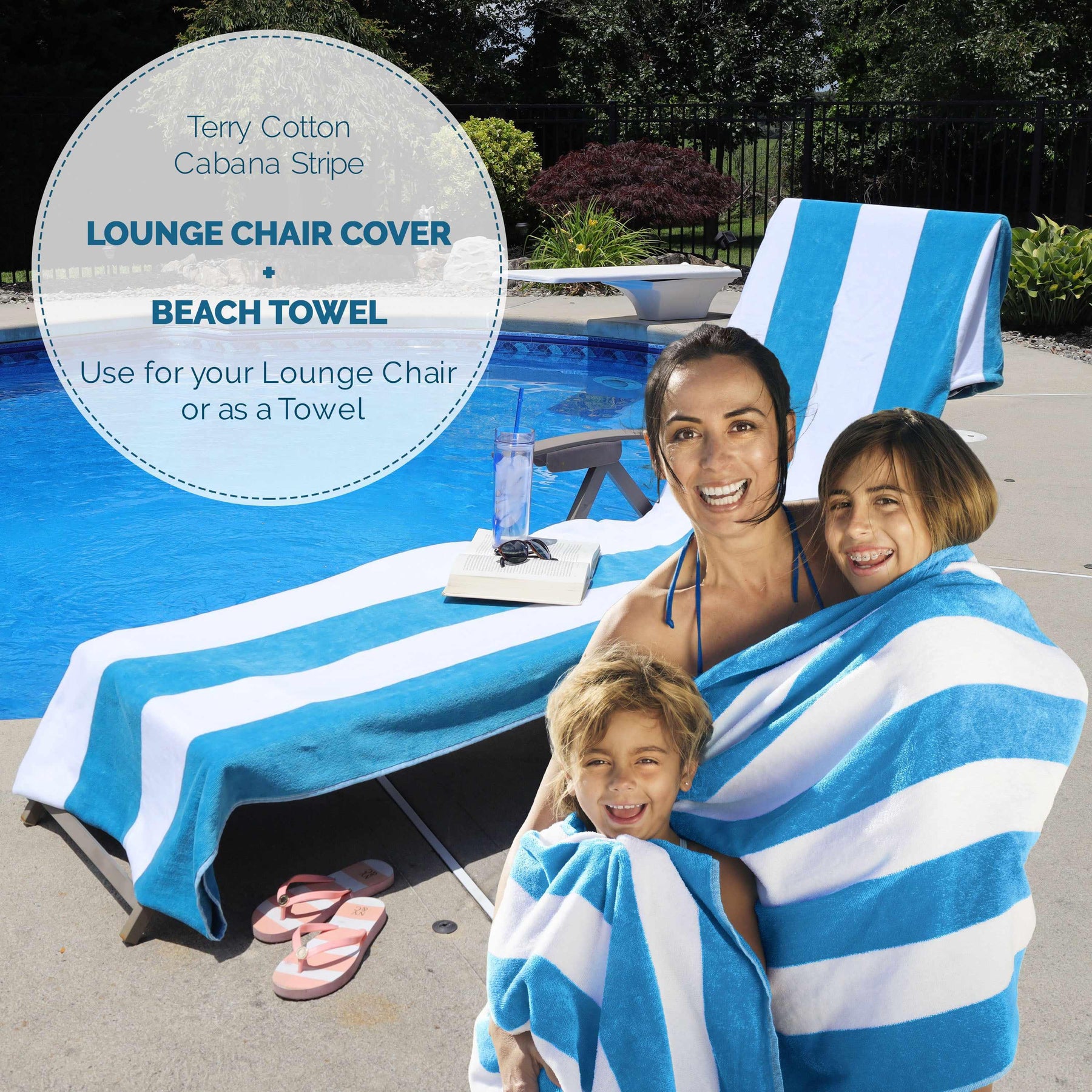 Cotton Standard Size Cabana Stripe Chaise Lounge Chair Cover - Beach Towel by Superior