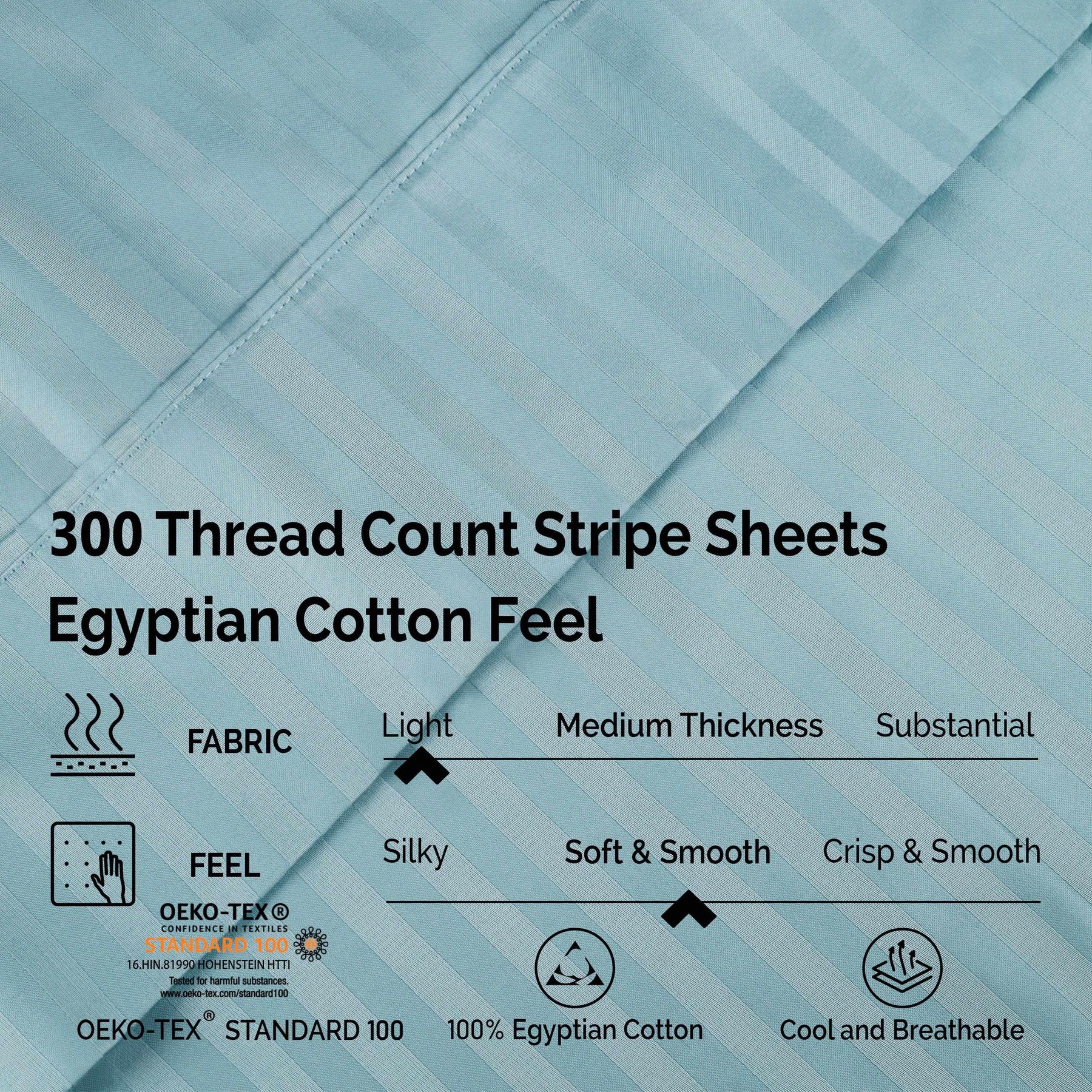 Egyptian Cotton 300 Thread Count Striped Deep Pocket Sheet Set - Sheet Set by Superior