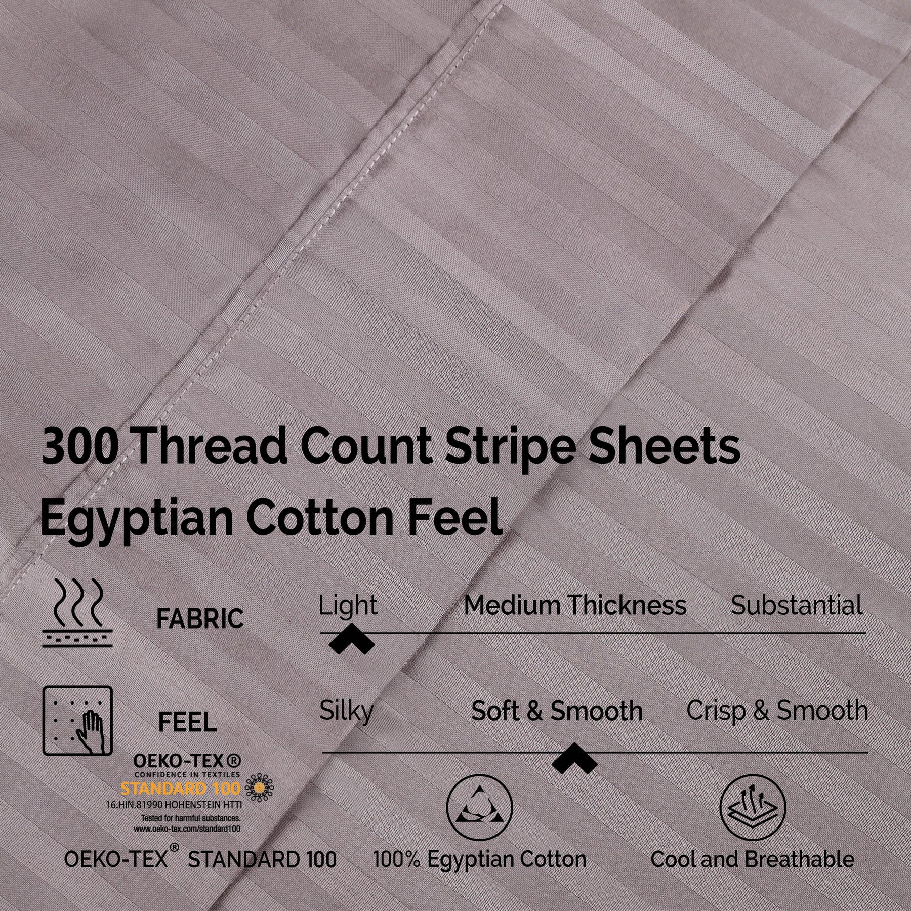 Egyptian Cotton 300 Thread Count Striped Deep Pocket Sheet Set - Sheet Set by Superior