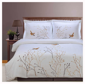 Embroidered Swallow and Floral Cotton Duvet Cover Set - Duvet Cover Set by Superior