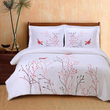 Embroidered Swallow and Floral Cotton Duvet Cover Set - Duvet Cover Set by Superior