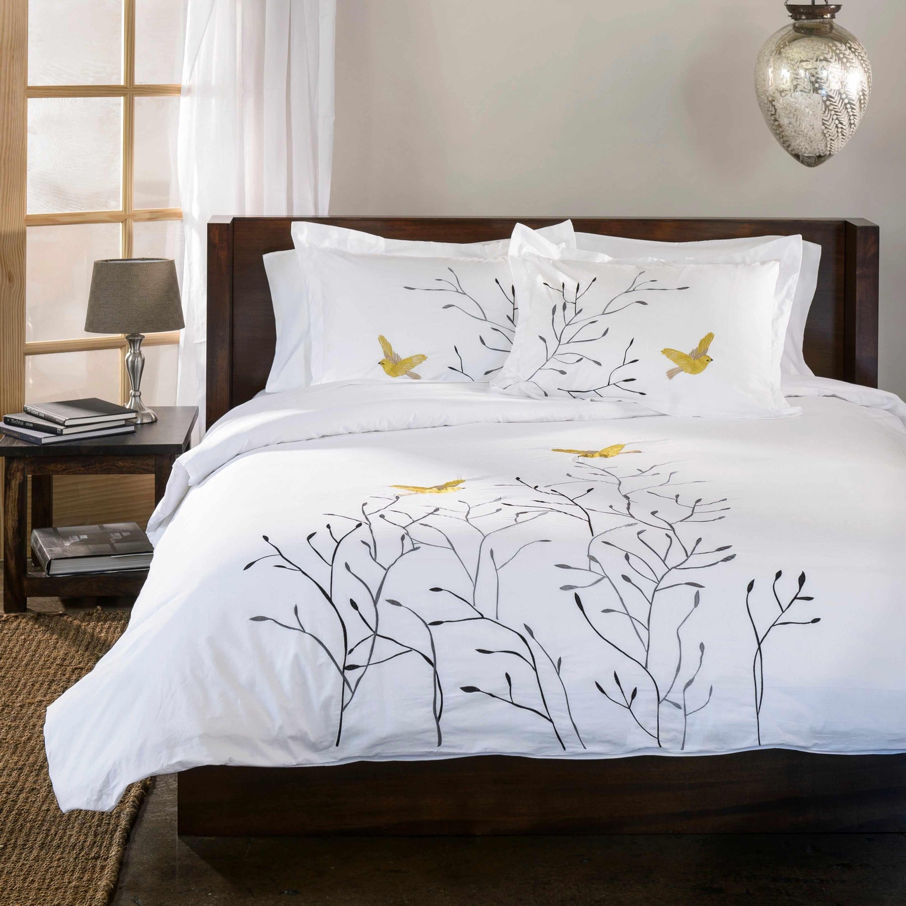 Embroidered Swallow and Floral Cotton Duvet Cover Set - Duvet Cover Set by Superior