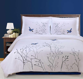 Embroidered Swallow and Floral Cotton Duvet Cover Set - Duvet Cover Set by Superior