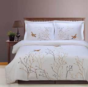 Embroidered Swallow and Floral Cotton Duvet Cover Set - Duvet Cover Set by Superior