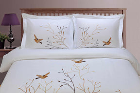 Embroidered Swallow and Floral Cotton Duvet Cover Set - Duvet Cover Set by Superior