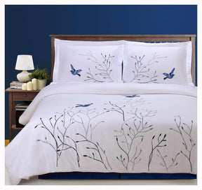 Embroidered Swallow and Floral Cotton Duvet Cover Set - Duvet Cover Set by Superior