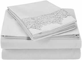 Lace Overlay Solid Wrinkle Resistant Sheet Set - by Superior - Superior 