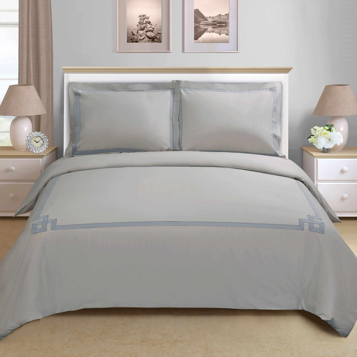 Miller Embroidered Border Cotton Duvet Cover Set - by Superior