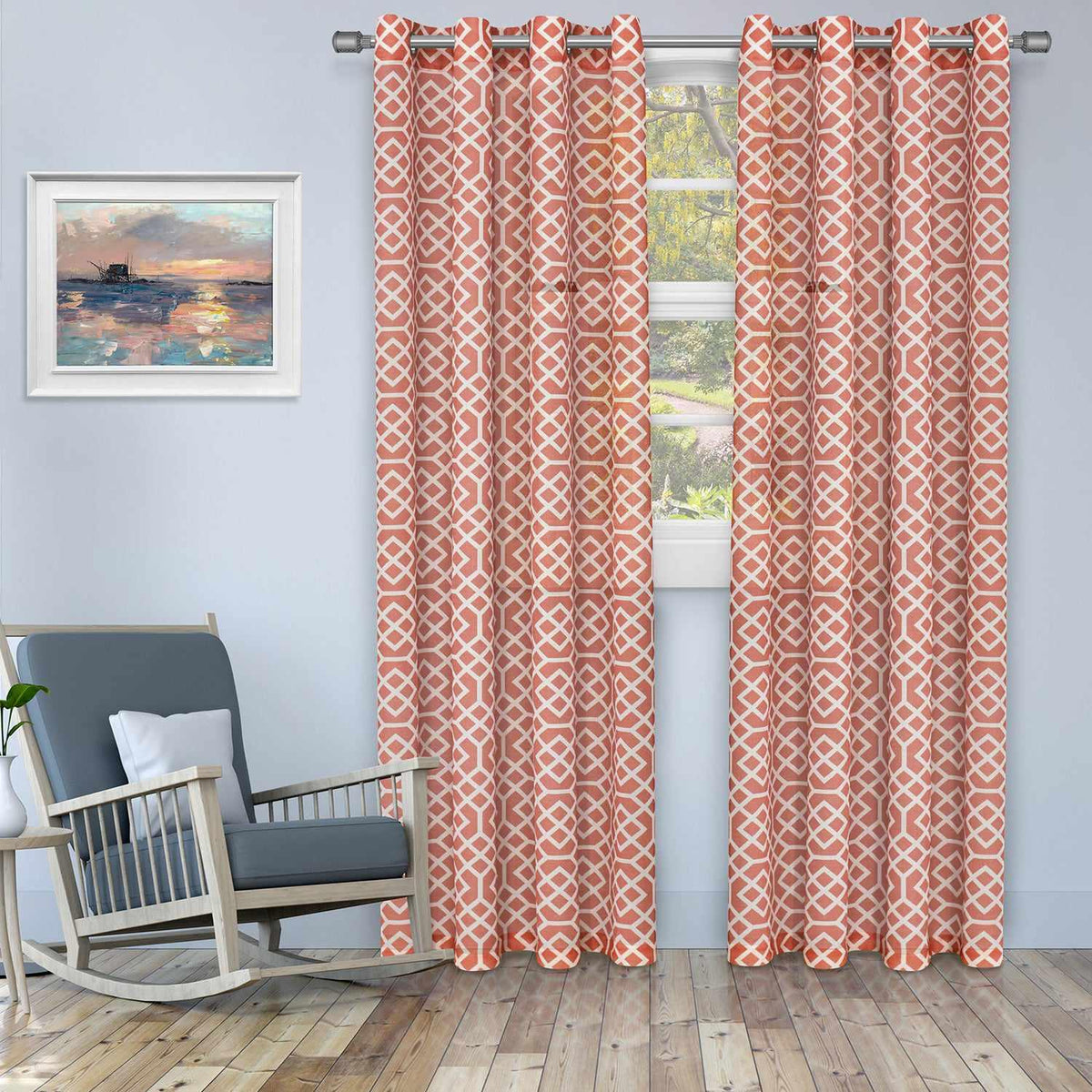 Printed Honey Comb Grommet Traditional Sheer Curtain Panel Set - Sheer Curtains by Superior